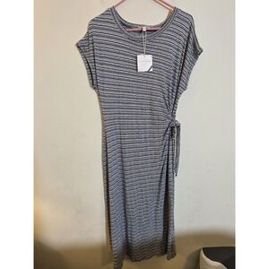 See You Monday Women's Sz XL Blk/White Striped Stretch Knit Tied Side Midi Dress